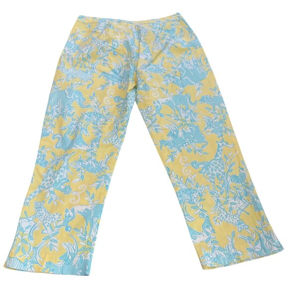 Lilly Pulitzer Tropical Print Pants Womens 4 Yellow Blue Beach Coastal Preppy - Picture 5 of 7